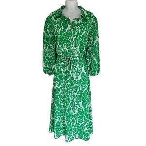 Emma & Michele Plus 2X Green Paisley V-Neck Midi Dress Long Sleeve